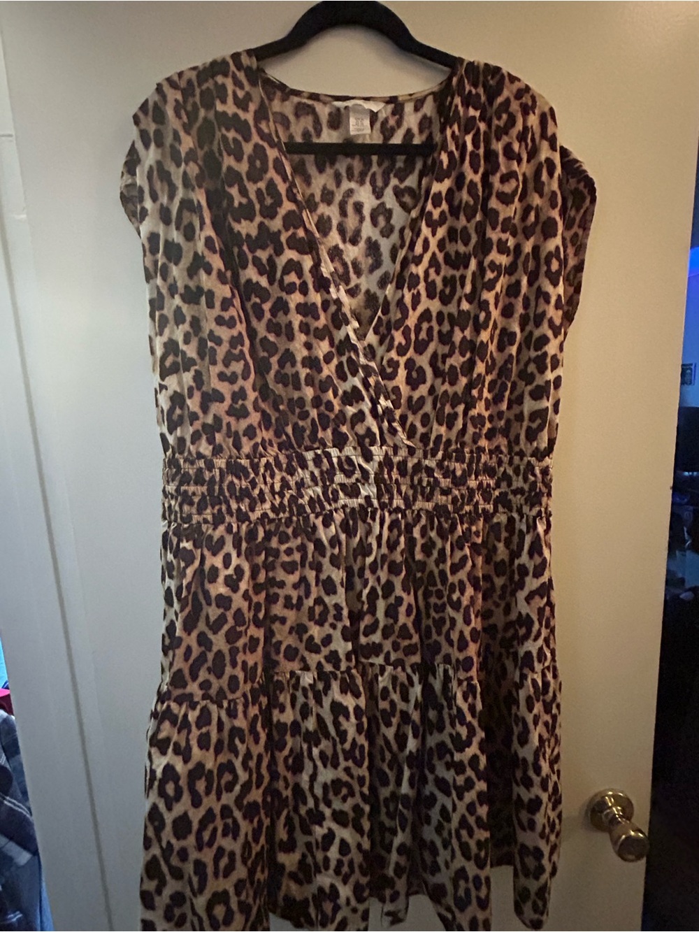 H&M Leopard Print V-Neck Tiered Dress in Brown and Black